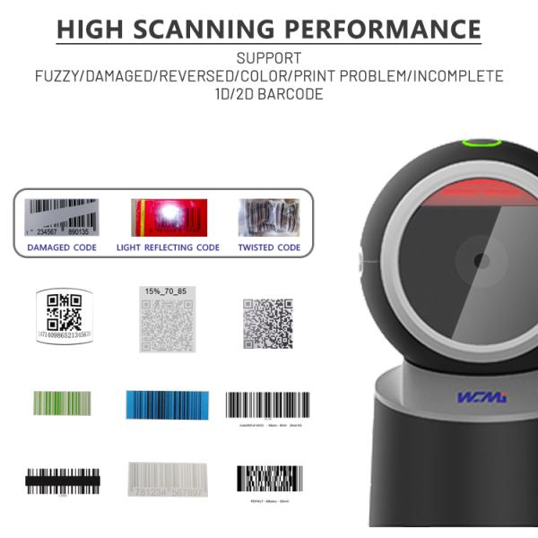 Desktop Barcode Scanner: Hands-Free USB Wired 1D/2D for POS Systems, Supermarkets, and Bookstores