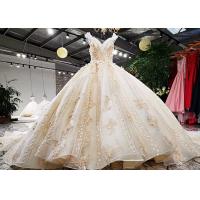 Buy cheap Luxury Golden Orange Ladies Bridal Gown Sleeveless Lace Beaded Princess Big Tail product