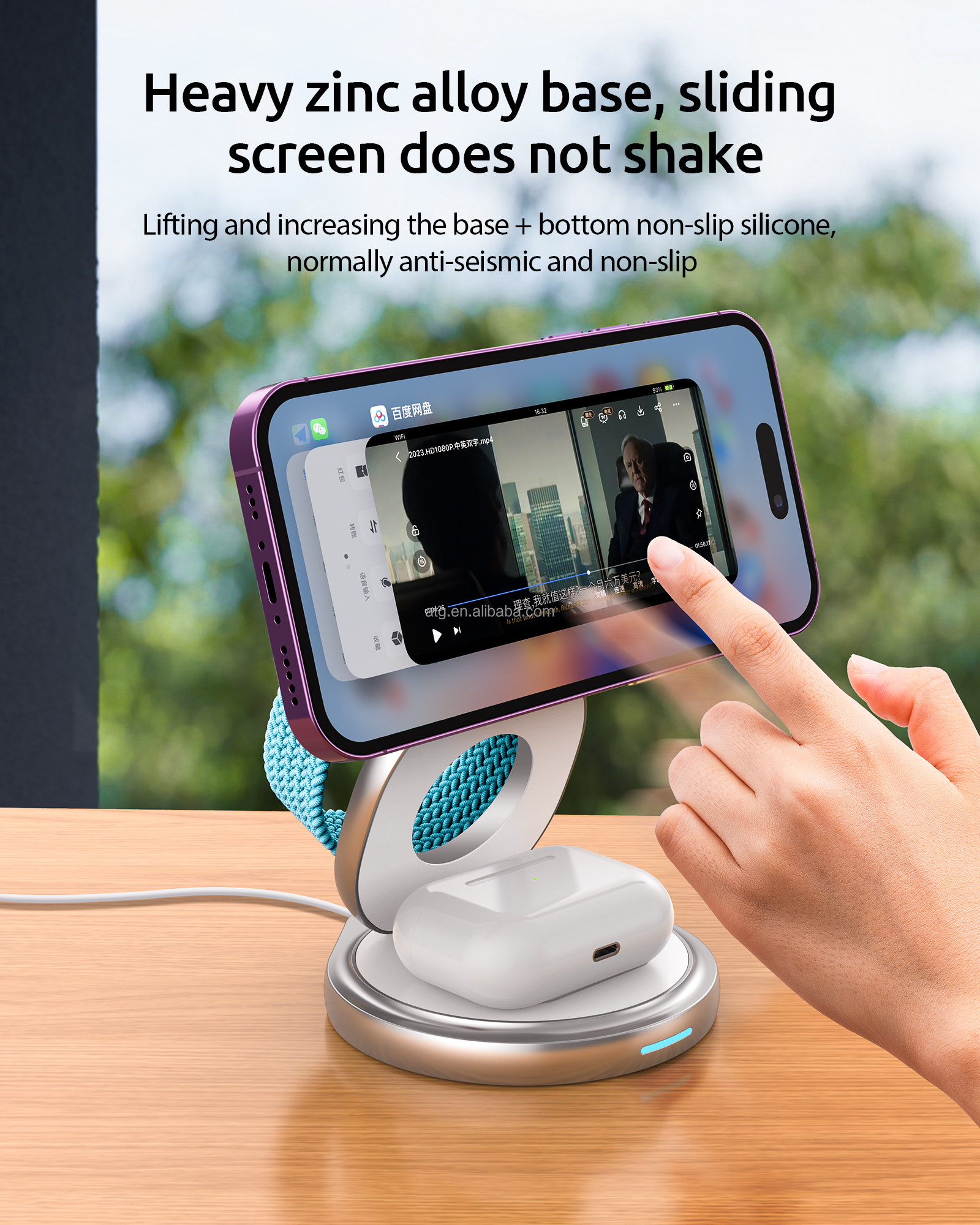 Zinc Alloy 3 in 1 Wireless Charging Station Fast Charging 360 Rotating Folding