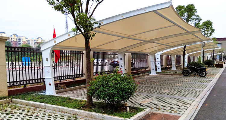 PVDF/PTFE PVC Coated T Tensile Car Parking Structure Shed Fire Resistance