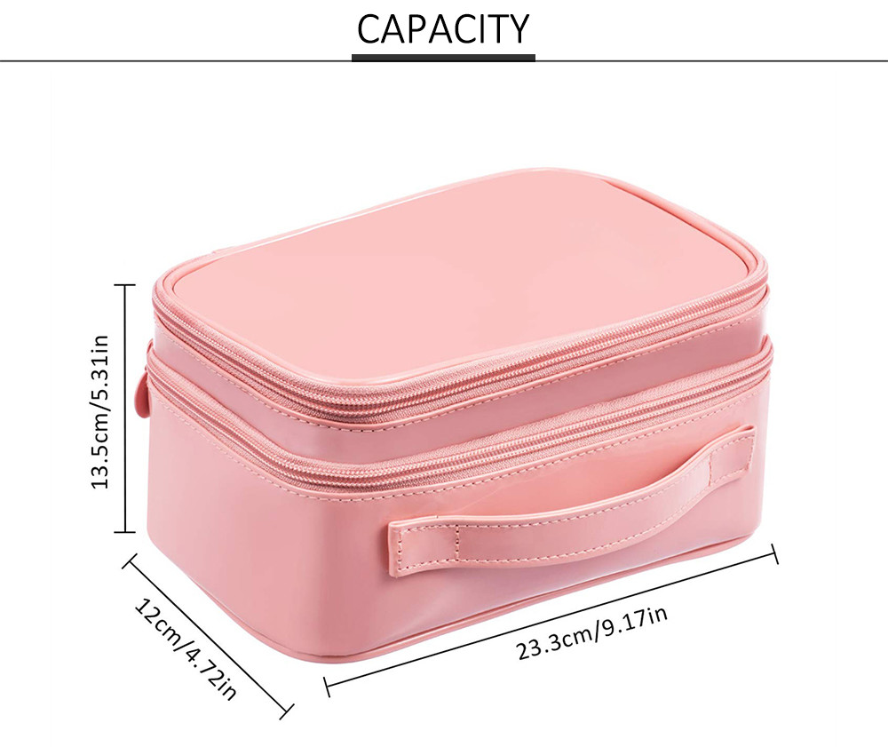 Double Layer Travel PU Leather Makeup Brush Holder Bag