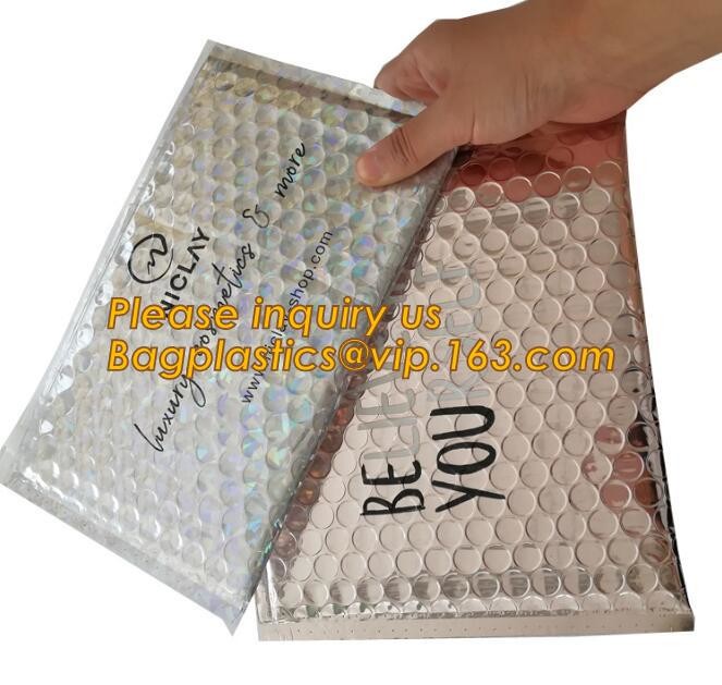 Cosmetic Pink Slider Padded Bag/Holographic k Bag With Bubble,Holographic Metallic Zipper Bubble Bag/Slider Padded