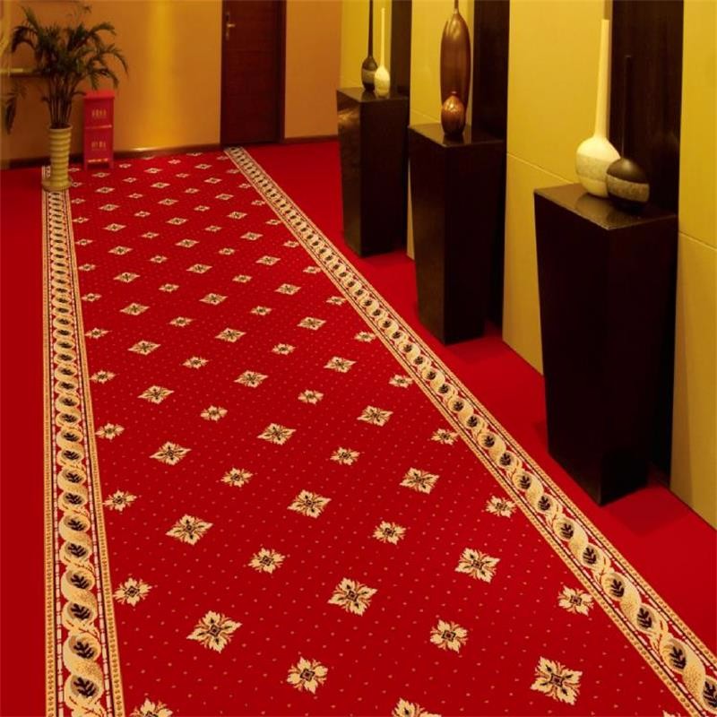 Waterproof Hotel Hallway Carpet Luxury Red Long Length Printed Pattern
