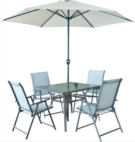Buy cheap Full Steel Outdoor Dining Table And Chairs Set With Sun Parasol from wholesalers