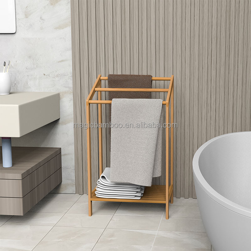 Customized Color 3 Tier Freestanding Bamboo Towel Holder for Bathroom