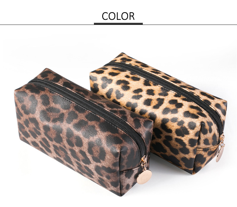 Portable Women Leopard PU Leather Travel Makeup Bag