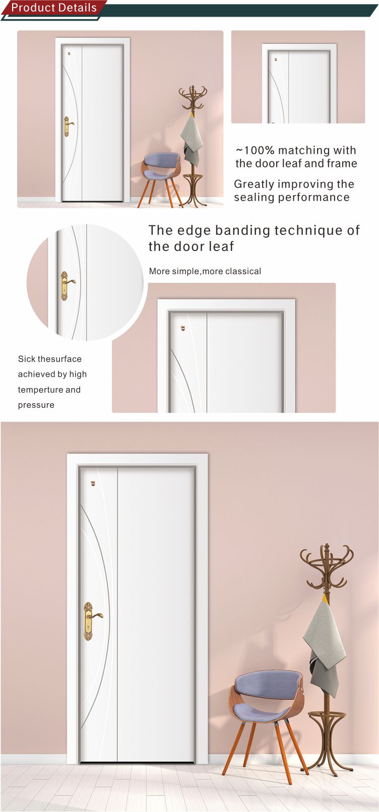 Modern Interior Finished Melamine Wooden Door 2.1m Height Waterproof