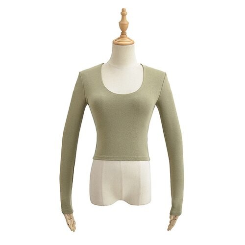 OEM maufactory U Collar Long Sleeved T Shirt Female 22 Autumn Polyester Hot Girl