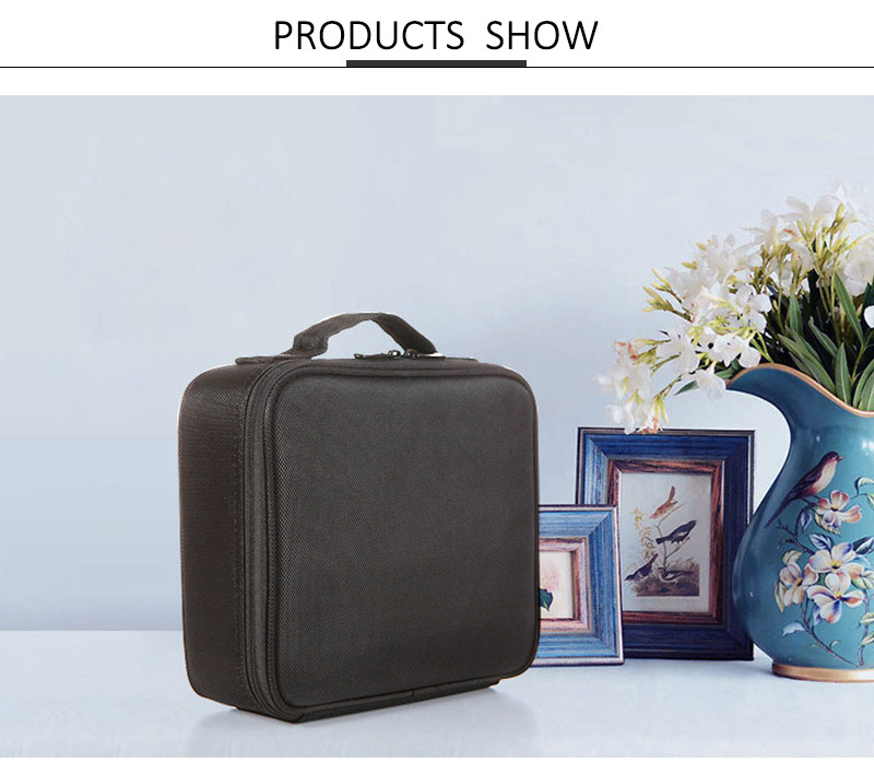 Lady Professional Cosmetic Organizer Mesh Leather Beauty Travel Cosmetic Case