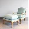Buy cheap French style louis accent chair oak wood frame chair with linen fabric good upholstery cushion chair with ottoman stool from wholesalers