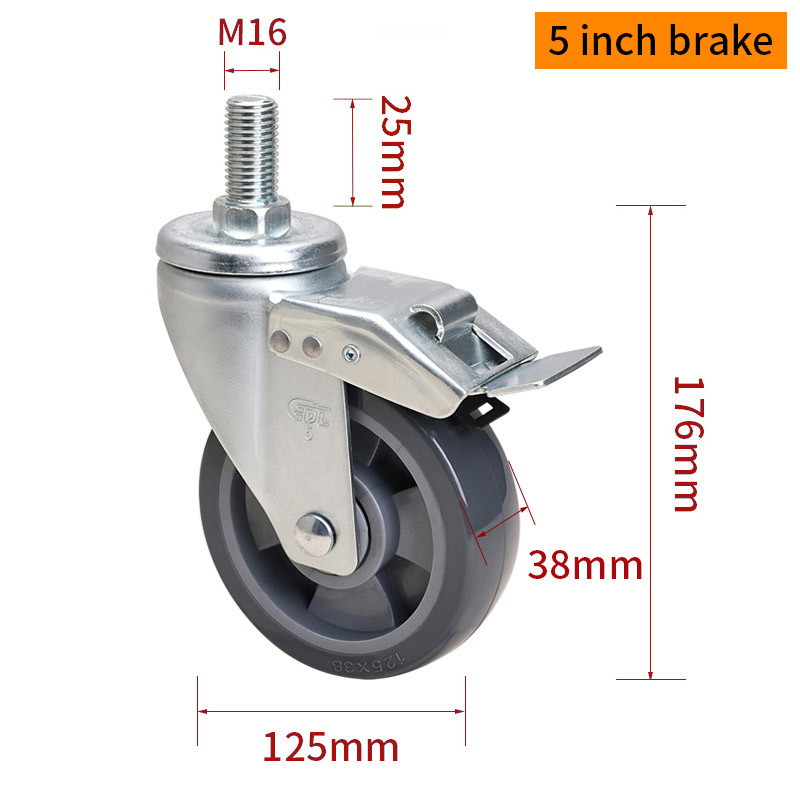 EDL Medium Duty TPU Caster 5inch 250kg Threaded by Swivel and Brake type