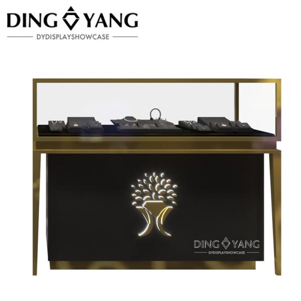Buy cheap Brush Golden Stainless Steel Custom Jewelry Showcase Match Black Wooden Storage With Lighting from wholesalers
