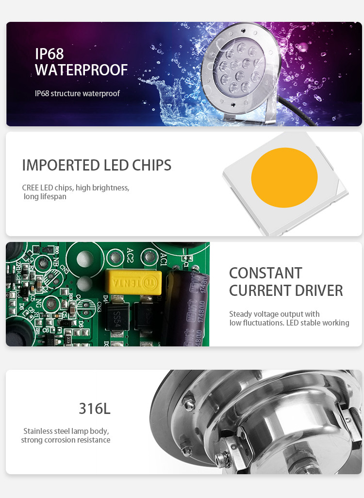Waterproof IP68 9W Pool Inground Led Bulb White Color Aluminum Lamp Body