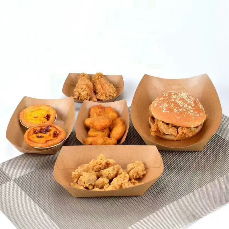 100 280 530ml Kraft Paper Boat Container For Chicken Rice Flower