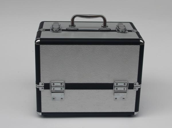 Buy cheap Gray Aluminum Cosmetic Case PVC Beauty Box With Four Trays Portable For Travel from wholesalers
