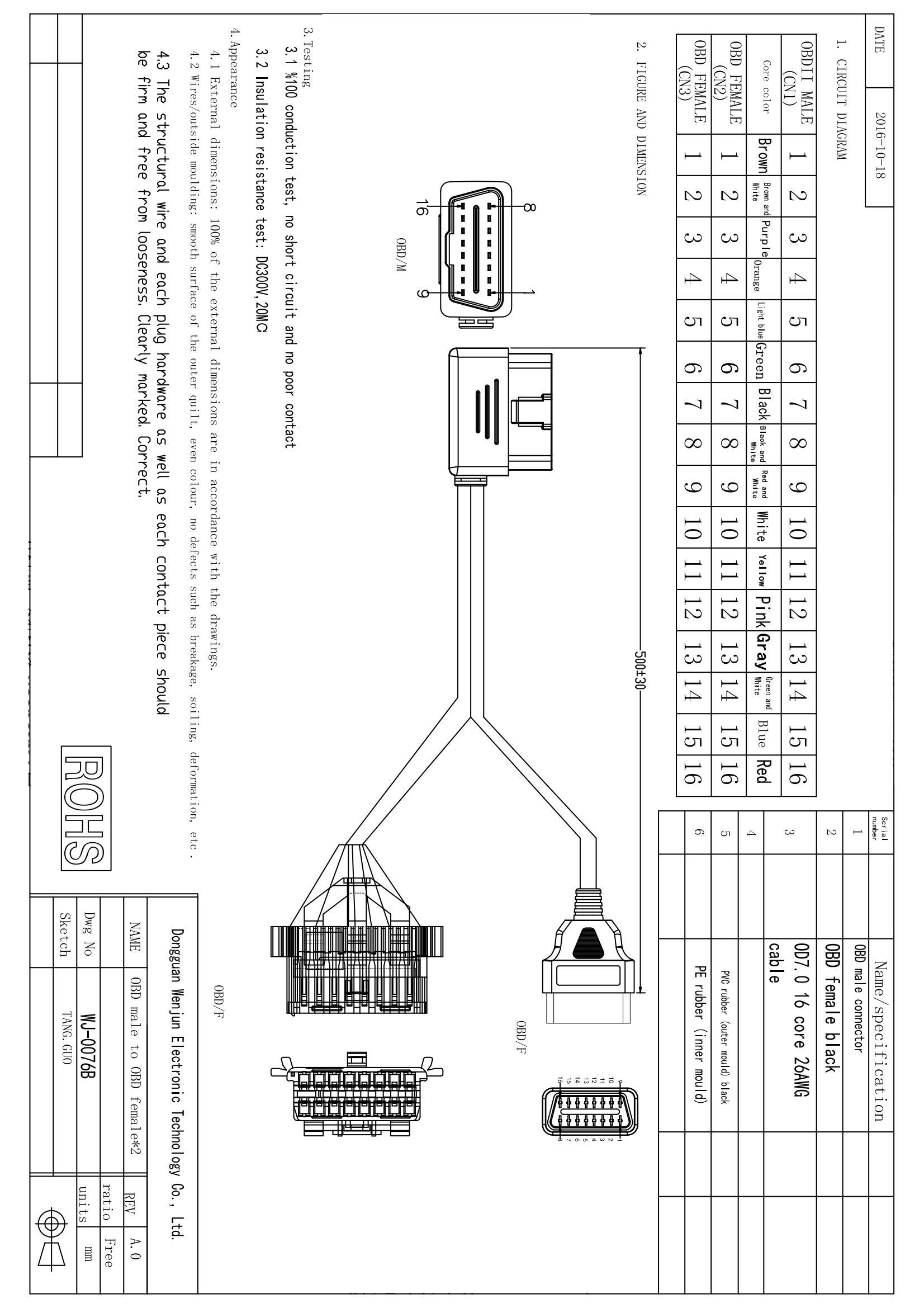Extension Data OBD2 Y Cable Elbows 16 Pin 1 Male To 2 Female