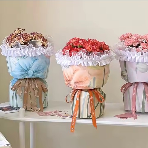 Waterproof Custom Floral Wrapping Paper for Bouquet Korea Style Mixed Pulp Flower Painting