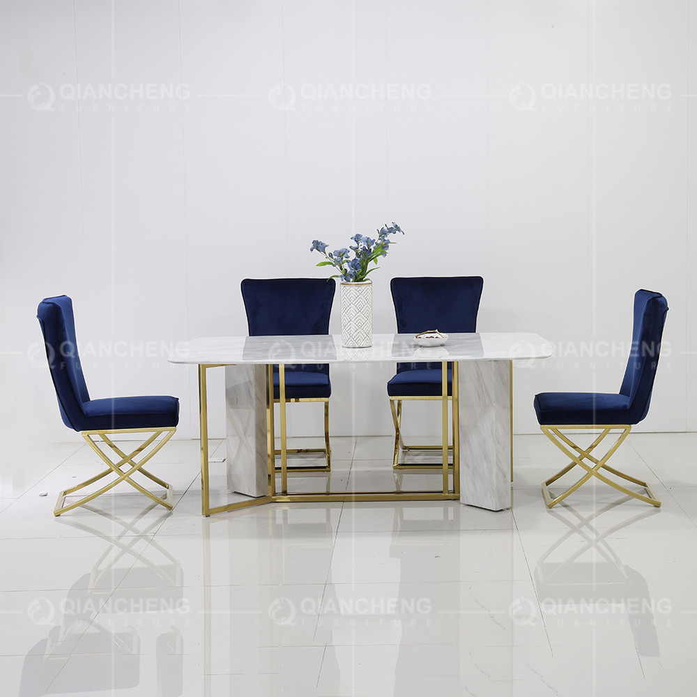 modern 56kg Luxury Marble Dining Table Rugged Stainless Steel Base Rectangle Shape