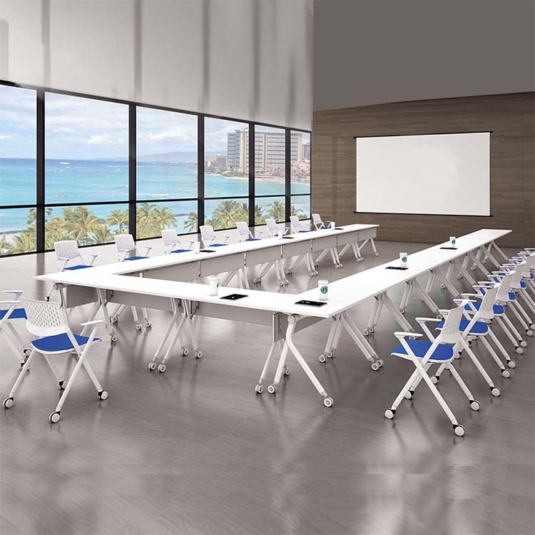 Wood Steel Foldable Training Table Wood Folding Durability With Wheels
