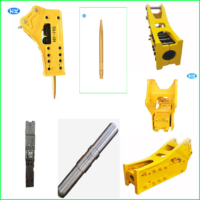 Yellow Q235B Excavator Mounted Hammer 120mm Chisels Hydraulic Hammer Machine