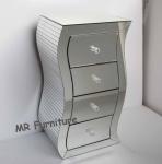 S Shape Silver Mirrored Chest , 4 Drawers Mirrored Bedroom Dresser Wooden Base