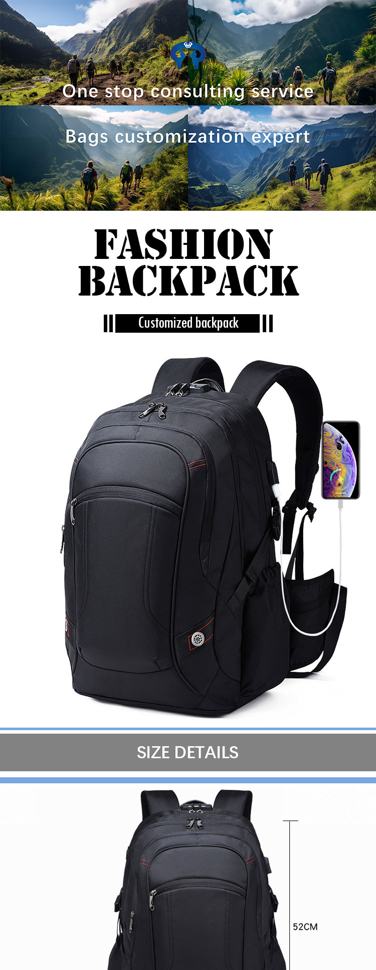 Unisex Travel Laptop Backpack With Usb Charging Port Custom Logo Sport Backpack