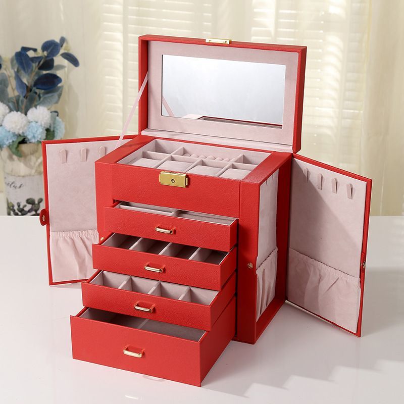 Fashion Solid Luxury Portable PU Leather PVC Cardboard Jewelry Jewellery Set Gift Packaging Packing Travel Holder Organizer Mini Box for Women Girls