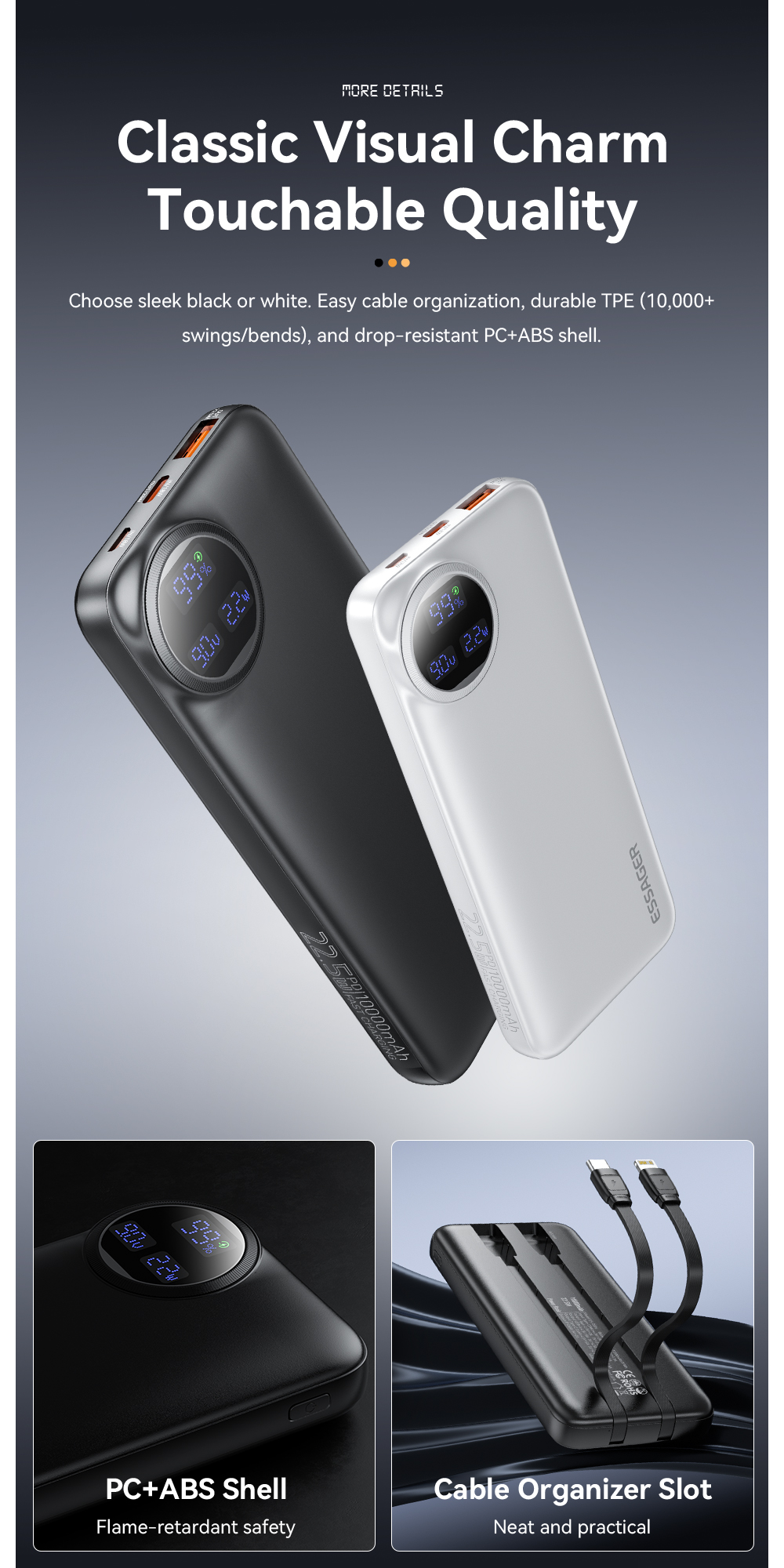 ESSAGER ES-D016 Series USB A/C/Lighting Output Battery Power Bank 10000mah
