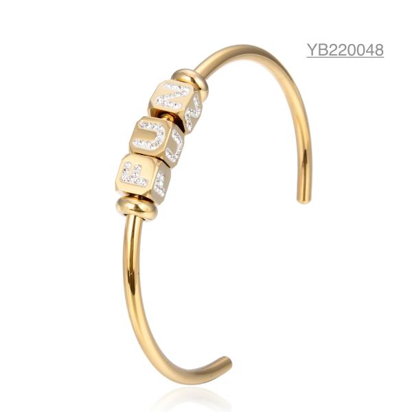 Buy cheap Luxury 14k Gold Stainless Steel Bracelet F U N Rhinestone Bangles For Engagement from wholesalers