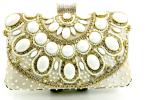 Diamond Beige Clutch Evening Bag , Women Evening Handbag Inlaid Pearl ODM