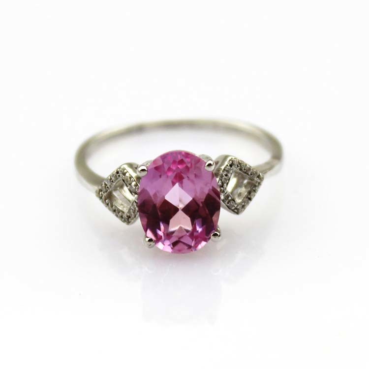 Fashion 925 Silver 7mmx9mm Oval Garnet Ring with Cubic Zirconia(R257)