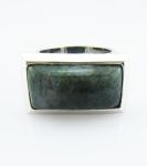 925 Sterling Silver Round Gemstone Rings With Green Jade Sterling Silver