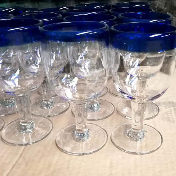 Buy cheap Blue Rim Mexican Drinking Glass Crystal Wine Glass , Red Glass Wine Glasses from wholesalers