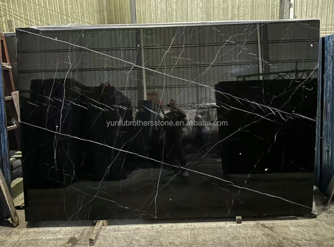 Modern Design Hotel Nero Marquina Big Slab Zimbabwe Black Marble Floors and Stairs