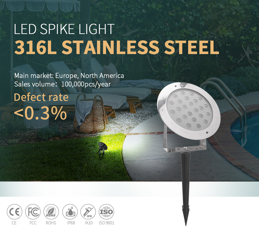Stainless Steel SS316L Led Pin Lights RGB DMX512 Control 24W IP68 Smd3535