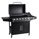Trolley and Side Burner Included Black 6 Burner 70000Btu Outdoor Gas Smoker BBQ