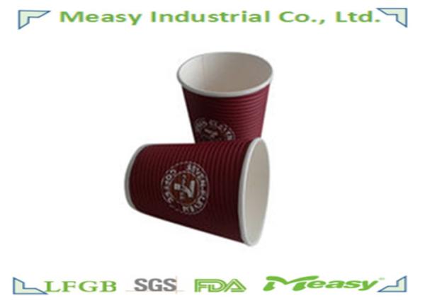 12OZ Ripple Paper Coffee Cups Corrugated Tripple Wall Insulation With Logo