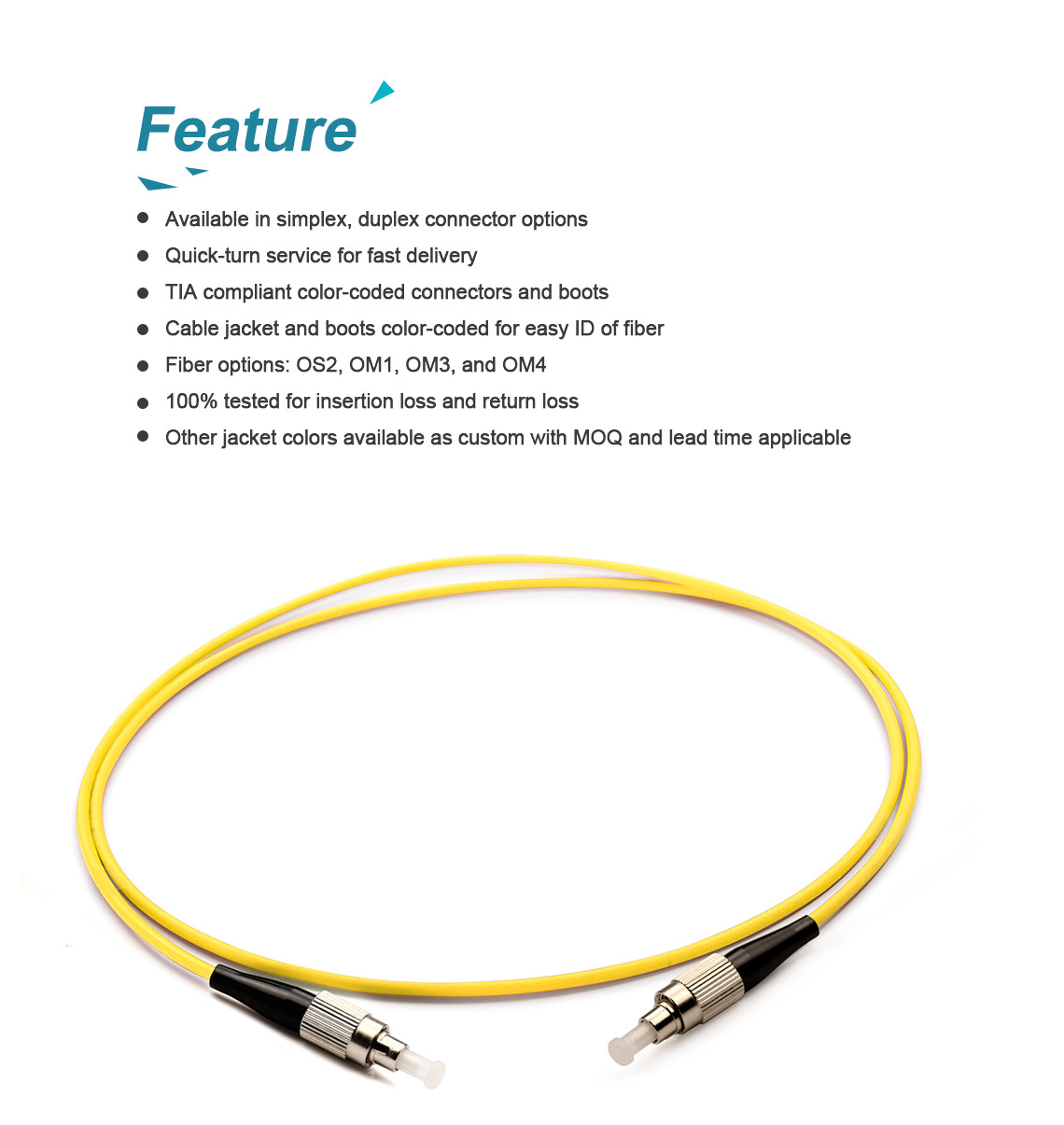 Fiber Optic Patch Cord/ FC/UPC-FC/UPC/ Multimode/ OM2 /Simplex /3.0mm/ LSZH/ PVC/Yellow