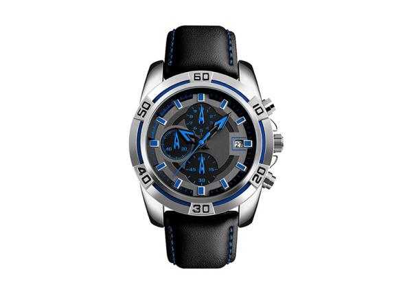 Buy cheap Chronograph Mens Stainless Steel Watches Leather Strap 50m Water Resistant from wholesalers