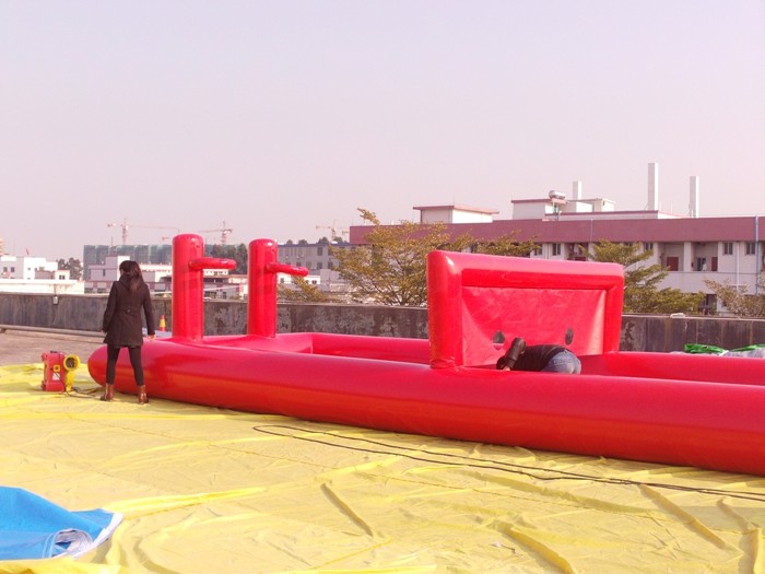 Airtight Red Tennis Court Shape Inflatable Sports Games With 4 Basket Hoops