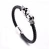 Buy cheap Fashion jewelry custom engraved leather bracelet stainless steel magnetic clasps leather men skull bracelet from wholesalers