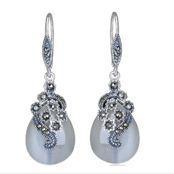 Buy cheap Retro Jewelry Thai 925 Silver with Marcasite White Opal Earrings(LR1036WHITE) from wholesalers