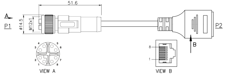 M12 Connector with 8-Pin Waterproof Molded Plug Cable Type Product
