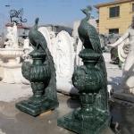 Green Marble Peacock Statue Sculpture Life Size Natural Stone Carvings Animal