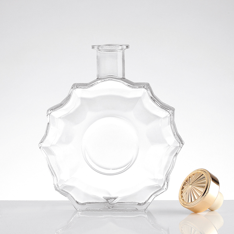 Aluminum Collar and Super Flint Glass Body Whisky Vodka Glass Bottle in Unique Shape