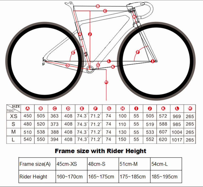 700x25C Wheel Carbon Fiber Hybrid Bike , 45cm Frame Bike XL Size Stable Frame