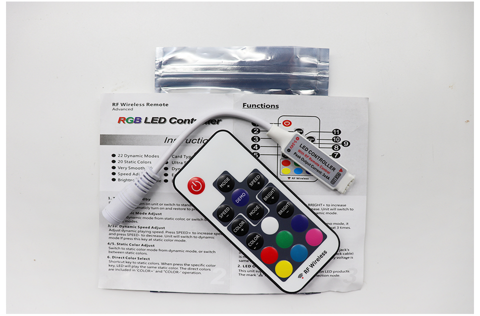 Mini LED RGB Controller RF 17 Key Wireless Remote Control For 5050 RGB LED Light Bar