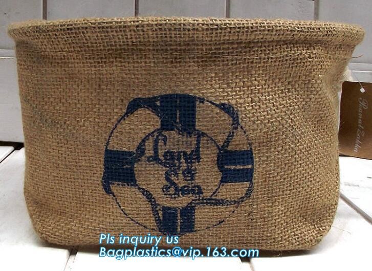 Jute material small toy storage basket,Printing set of 3 Jute storage basket ,storage bin , laundry basket bin bagease