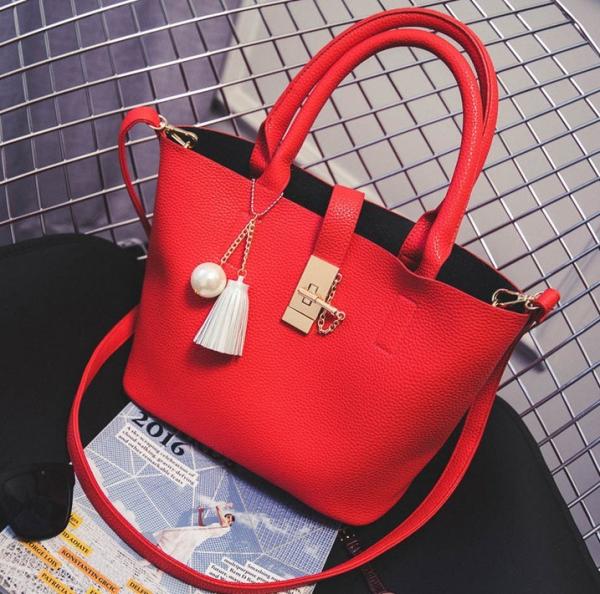 Buy cheap 2016 spring new European and American fashion buckle embossed leather shoulder bag women tassel pearl pendant from wholesalers