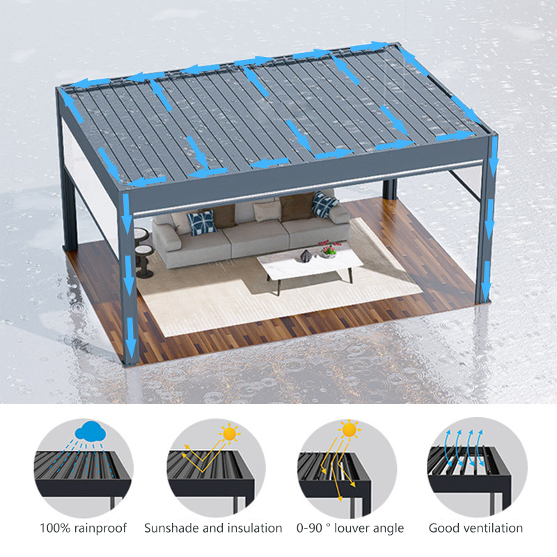 Outdoor aluminum alloy electric louver gazebo courtyard garden courtyard Home pavilion Outdoor sun room